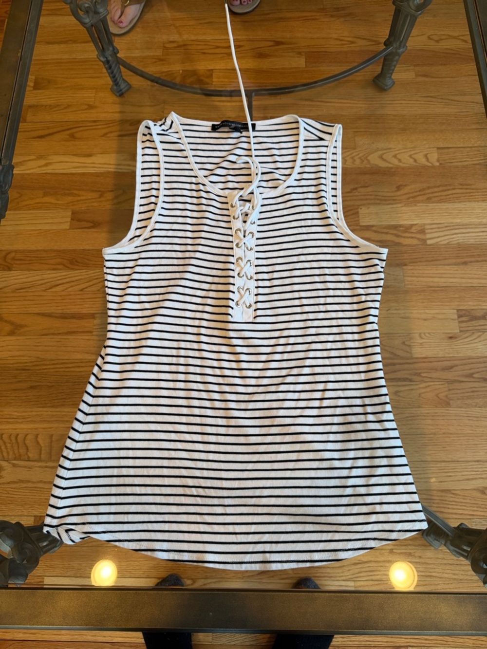 White House black market Striped Lace-Up Tank Top